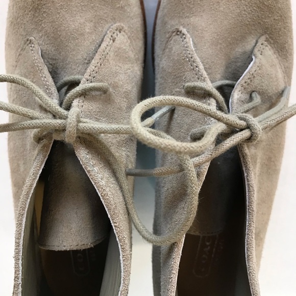 Coach Cassy tan nude suede leather wedge tie ankle boots booties 8.5 - Picture 4 of 15